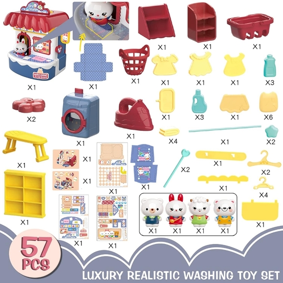 Large family laundry Kids Toddlers Pretend Play Toy, 57 Pcs Role-play Playsets - Picture 5 of 8